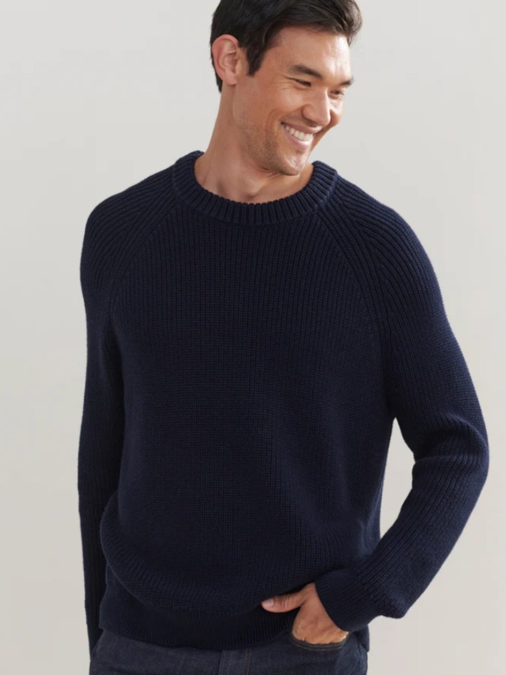 Jenni Kayne Cotton Fisherman Sweater, Navy Blue, Classic, Quiet Luxury, size L